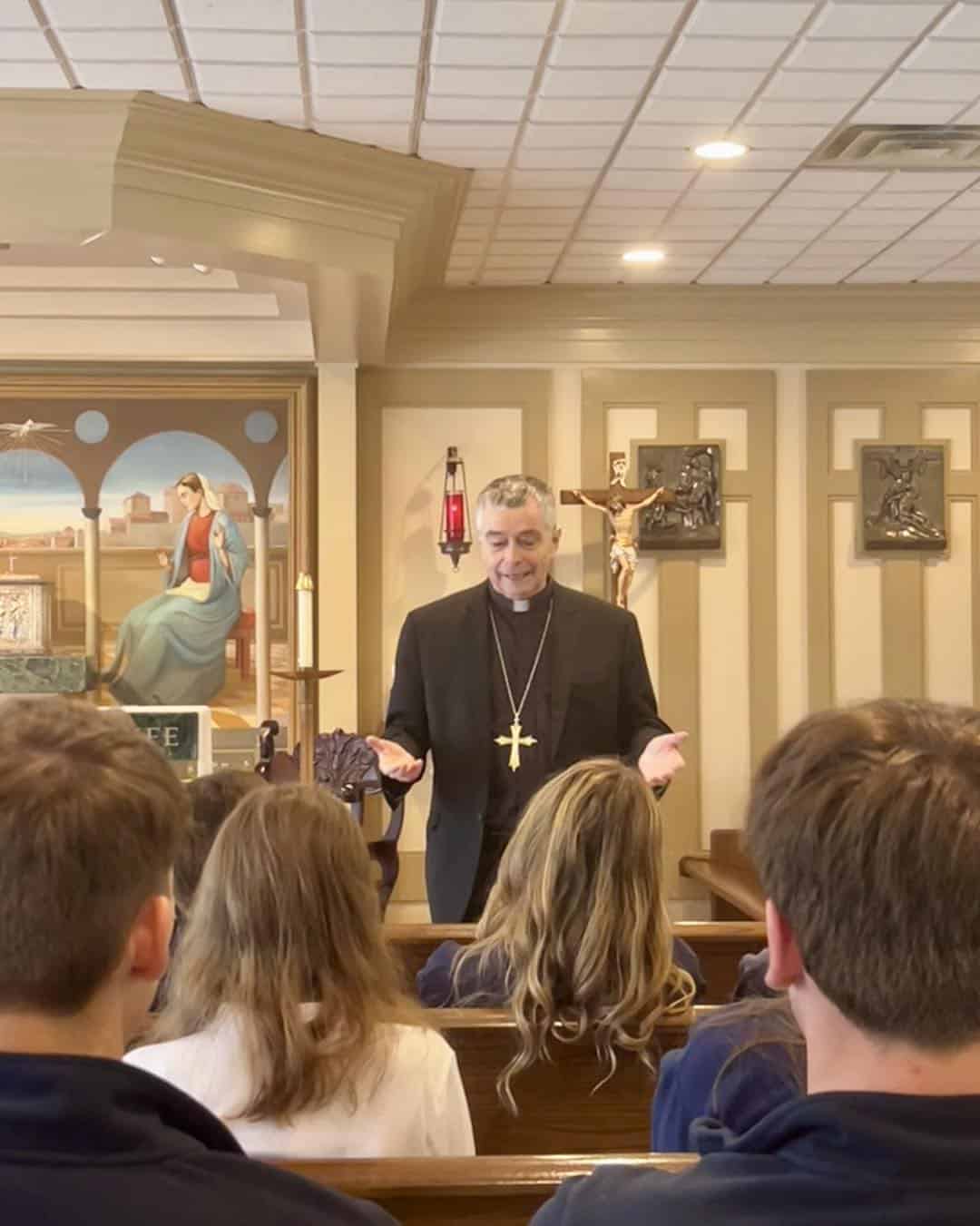 Bishop at St. Mary's last Highschool Mass, senior conversations Fr. Stephen Van Lal Than
